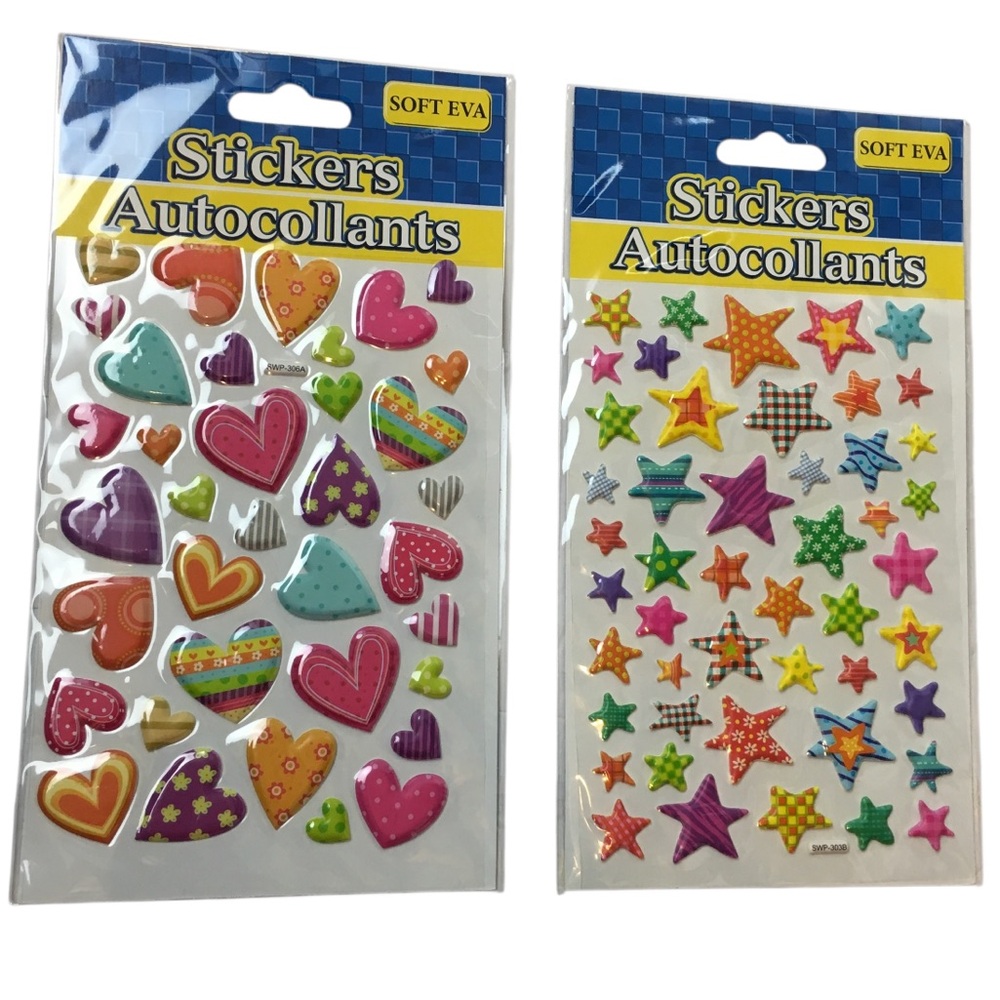 Hearts & Stars Puffy Stickers Multicolor 2 Sheets 81 Total School Classroom NEW